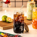 GobekUsa Christmas Themed Glass Beer Can Mug with Lid and Straw | Festive Xmas Tree and Elk Design