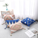 GobekUsa Boho Tufted Tassel Cushion Cover 45x45cm - Blue Pink Cotton Throw Pillow Cover