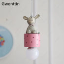 GobekUsa Kids Animal Pendant Lamp: Rabbit Lion Cat LED Ceiling Light Fixture