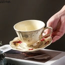 GobekUsa Lace Edge Flower Ceramic Cup & Saucer Set - Gold-plated Teacup for Dining Table