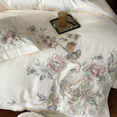 GobekUsa 5-Piece Chinese Flowers Bird Embroidery Bedding Set, 1000TC Egyptian Cotton, Queen King