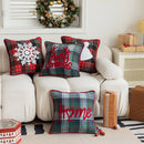GobekUsa Buffalo Check Snowflake Jingle Bell Pillow Case | Retro Christmas Decoration