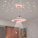 GobekUsa Cartoon Astronaut Chandelier UFO Ceiling Lamp for Kids Girl Boy Bedroom