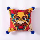 GobekUsa Dragon Year Cushion Cover 45x45cm Decorative Throw Pillow with Hair Ball Embroidery