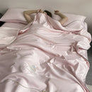 GobekUsa Ice Rayon Summer Quilt: Bear Floral Embroidery Cooling Thin Blanket - Antimicrobial Comforter