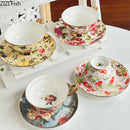 GobekUsa Flowers Pattern Porcelain Coffee Cup & Saucer Set - Exquisite Tea & Juice Mug
