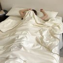 GobekUsa Ice Rayon Summer Quilt: Bear Floral Embroidery Cooling Thin Blanket - Antimicrobial Comforter