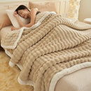 GobekUsa Cozy Rabbit Plush Blanket: Soft Striped Warm Sofa Throw, Absorbent Breathable Nap Blanket