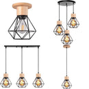 Vintage Black Wood and Iron Cage Pendant Light