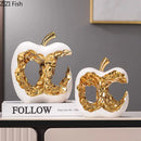 GobekUsa Ceramic Apple Sculpture Desk Decoration - Gold-plated Hollow Out Craft, Room Aesthetic Ornament