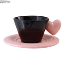 GobekUsa Heart Shape Porcelain Lovers Mug Set Dining Coffee Cup Tea Saucer Juice Cup