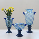 GobekUsa Blue Striped Transparent Glass Vase - Tall Bottle Flower Pot Bouquet Holder
