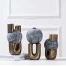 GobekUsa Golden Stripe Geometric Ceramic Vase - Abstract Floral Arrangement Home Decor