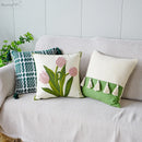 GobekUsa Green Tulip Embroidery Pillowcase 45X45CM - Sofa Bed Office Car Chair Cover