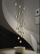 GobekUsa Black & Gold Crystal Chandelier LED Pendant Light Fixture Loft Staircase Lighting