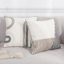 GobekUsa Boho Loop Pillowcase - Grey Beige Tufted Cushion Cover for Home Decoration