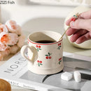 GobekUsa Cherry Pattern Porcelain Coffee Mug - Lovely Tableware Cup for Afternoon Tea