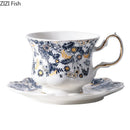 GobekUsa Blue & White Porcelain Classic Coffee Mug Set Gold Rim Tea Cup Saucer