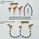 GobekUsa Brushed Gold Black Dual Handle Waterfall Bathroom Sink Faucet, Deck Mounted