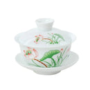 GobekUsa Lotus Hand-Drawn Gaiwan Tea Set - White Porcelain Jingdezhen Teapot Puer Cup