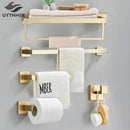 GobekUsa Brushed Gold Bathroom Set: Towel Bar, Robe Hook, Shelf, Tissue Holder & Accessories