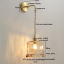 GobekUsa Glass Copper LED Wall Lights with Knob Switch, Modern Bedside Lamp