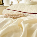 GobekUsa Lace Ruffles Bedding Set: 4pcs Solid Color Princess Quilt Cover, Bed Skirt, 100% Cotton Pillowcase