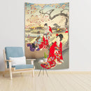 GobekUsa Geisha in Kimono Tapestry - Sakura Background Home Decor