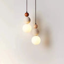 Travertine Stone and Wood Bauhaus Pendant Light