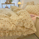 GobekUsa Lace Bedding Set: Printed Design, Single Queen Size, Cozy Quilt Cover, Fitted Sheet, 2 Pillowcases
