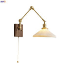 GobekUsa Copper Wall Lamp with Pull Chain Switch, Nordic Design, LED Bulb, Ceramic Lampshade