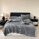 GobekUsa Cozy Coral Fleece Striped Solid Blanket for Winter Sofa Cover Queen King Sizes