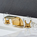 GobekUsa Black Basin Faucet: Brass Gold Crystal Sink Faucet, 3 Hole Waterfall Tap