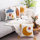 GobekUsa Boho Yellow Rainbow Star Moon Tassel Cushion Cover 45x45cm