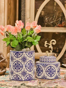 GobekUsa Blue & White Porcelain Covered Vase Jar: Retro Chinese Home Decor Flower Arrangement & Organization