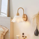 GobekUsa Cream LED Wooden Flower Wall Lamp, Modern Bedroom Bedside Reading Light