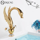 GobekUsa Golden Swan Crystal Handle Basin Faucet - Deck Mount Luxury Bathroom Mixer