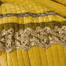 GobekUsa Black Gold Luxury Crystal Velvet Bedding Set with Quilted Embroidery & Ruffles