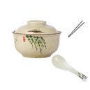 GobekUsa 6.5inch Retro Ceramic Ramen Bowl Set with Lid, Chopsticks, and Spoons