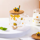GobekUsa Bee Glass Spoon Milk Cup Breakfast Coffee Mug with Lid