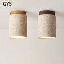 GobekUsa Japanese Style Stone Wood Round LED Ceiling Lamp for Living Room and Corridor