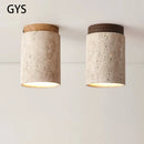 GobekUsa Japanese Style Stone Wood Round Ceiling Light for Living Room and Corridor