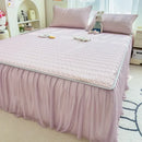 GobekUsa Cool Fabric Latex Bed Skirt Set: Solid Color Summer Mat with Elastic Band