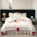 GobekUsa Korean Lace Ruffles Bedding Set with Black Bow Accent
