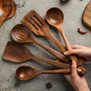 GobekUsa 5PCS Teak Wooden Cooking Spoon Set - Natural Kitchen Tableware Tools
