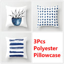 GobekUsa Blue Ink Flower Cushion Cover Set - Nordic Style Sofa Pillowcase Trio for Home Decoration