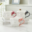 GobekUsa Bowknot Handle Porcelain Coffee Mug Set - Pearl Glazed Tea Cup Juice Cup