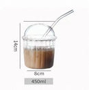 GobekUsa 450ml Striped Glass Cup with Lid and Straw, Ideal for Coffee, Juice, Milk, or Tea
