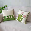 GobekUsa Green Tulip Embroidery Pillowcase 45X45CM - Sofa Bed Office Car Chair Cover