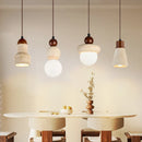 GobekUsa LED Pendant Lamp with Wood Canopy & White Glass Chandelier - Yellow Travertine Kitchen Bedroom Lighting